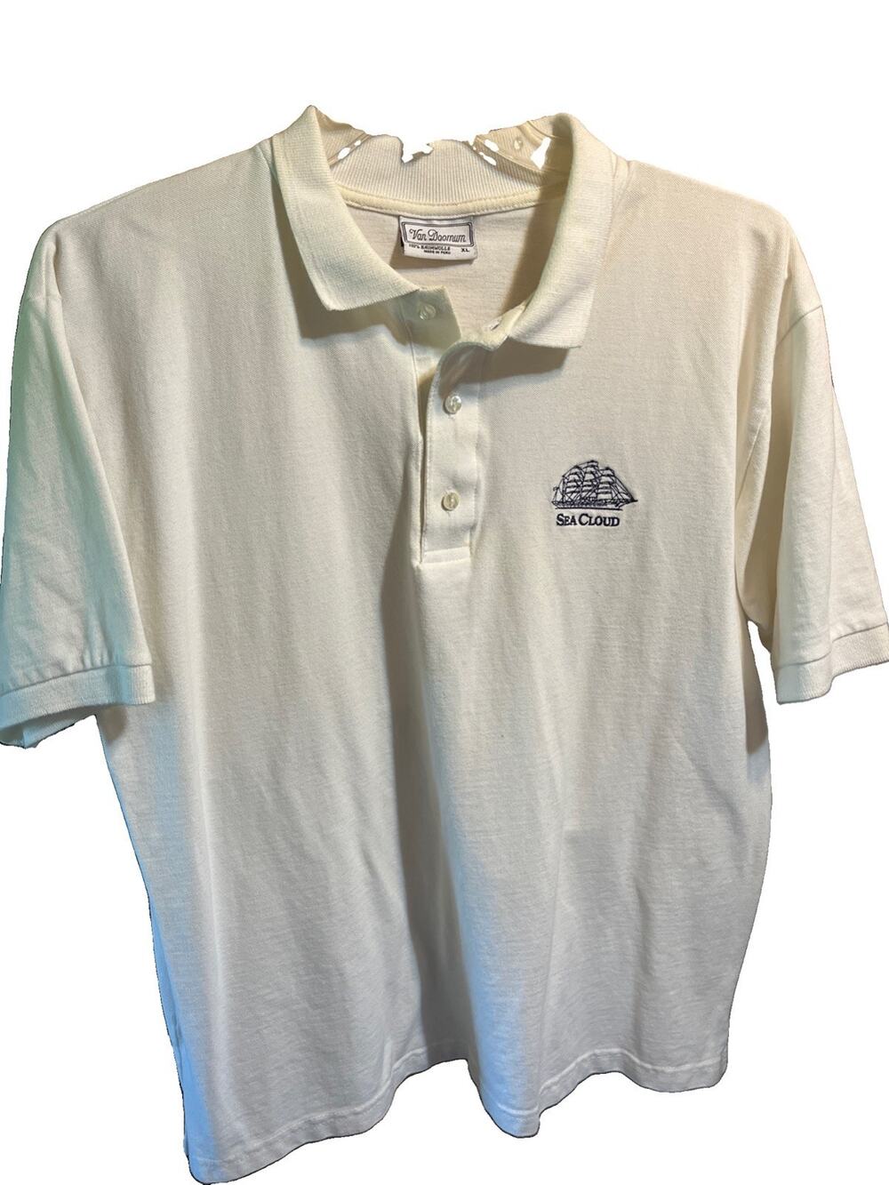 Van Doornum XL White Sailing Polo Shirt Cotton Logo Sea Cloud Golf Short Sleeve